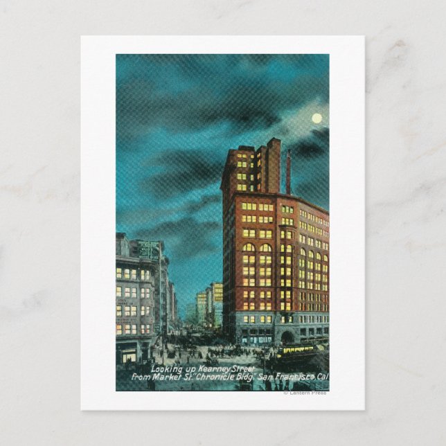 Postal Vista nocturna de Kearney St en Chronicle Bldg (Anverso)