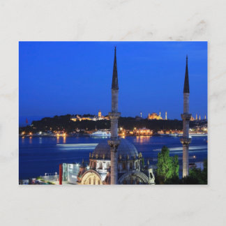 Postal Vista nocturna de lugares populares de Estambul