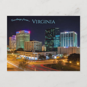 Postal Vista nocturna de Norfolk Virginia