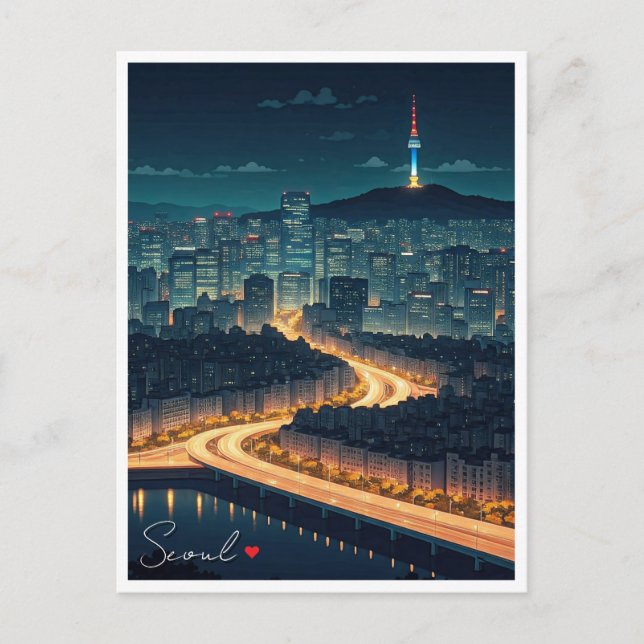 Postal Vista nocturna de Seúl Corea del Sur (Anverso)