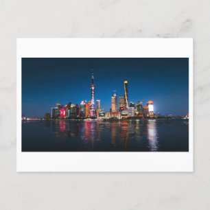 Postal Vista nocturna de Shanghai y del río Huangpu, Chin