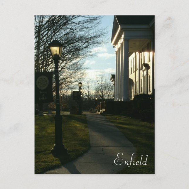 Postal Vista nocturna del ayuntamiento de Enfield, Connec (Anverso)