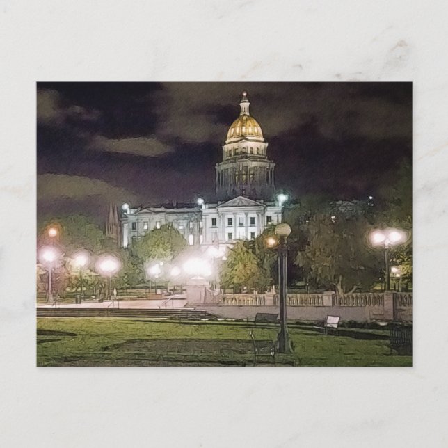 Postal Vista nocturna del Capitolio Estatal de Colorado (Anverso)