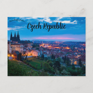 Postal Vista nocturna del Castillo de Praga en República 