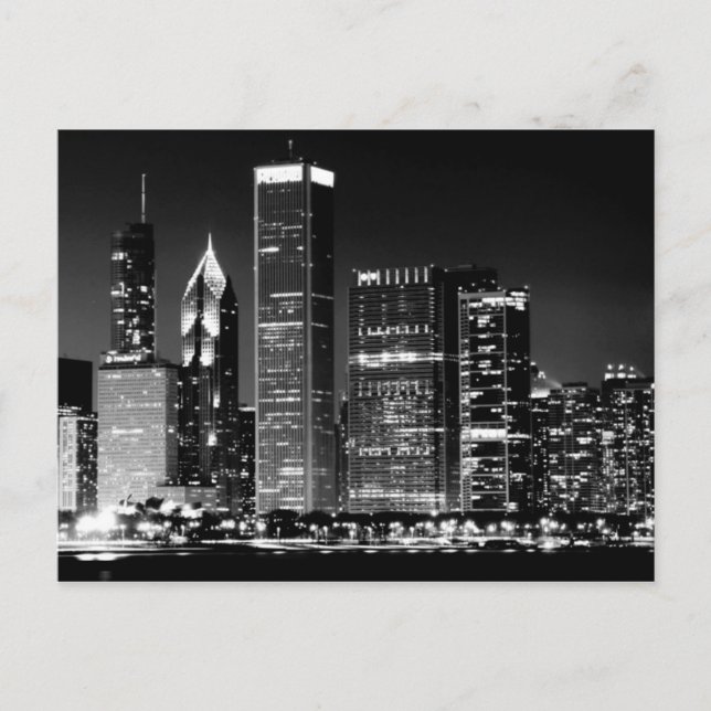 Postal Vista nocturna del famoso paisaje urbano de Chicag (Anverso)