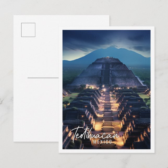 Postal Vista nocturna del México de Teotihuacán (Anverso / Reverso)