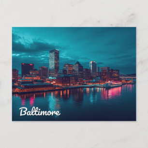 Postal Vista nocturna del puerto interior de Baltimore