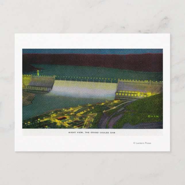 Postal Vista nocturna, represa Grand Coulee (Anverso)