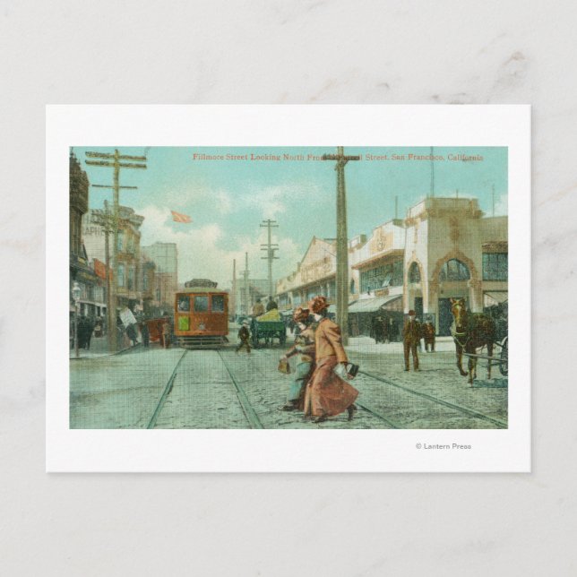 Postal Vista norte de Fillmore St desde O'Farrell St (Anverso)