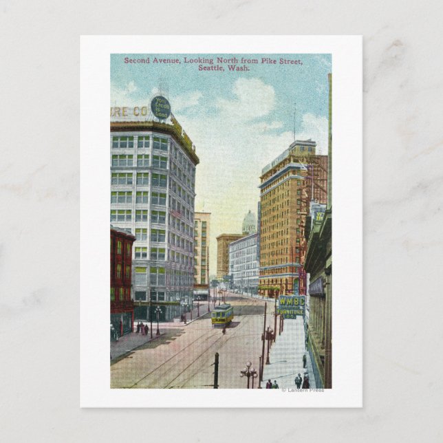 Postal Vista norte de la segunda avenida desde Pike Stree (Anverso)