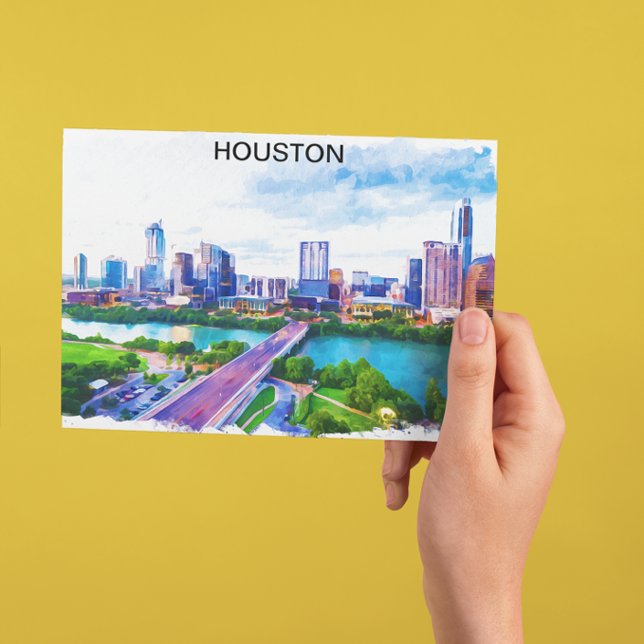 Postal Vista panorámica de Houston Texas (houston texas vintage watercolor postcard)