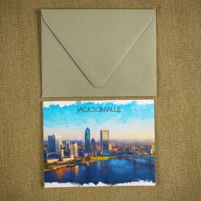 Postal Vista panorámica de Jacksonville Florida (jacksonville florida watercolor postcard)