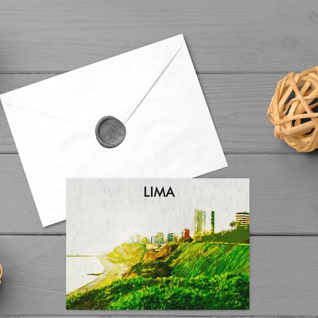 Postal Vista panorámica de la acuarela de Lima Perú (lima peru panorama view postcard)