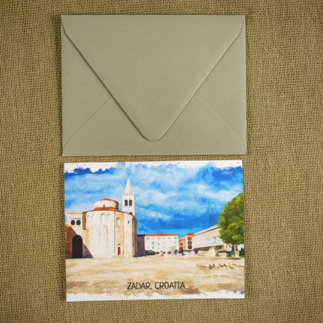 Postal Vista panorámica de la acuarela de Zadar Croacia (zadar croatia architecture vintage travel postcard)