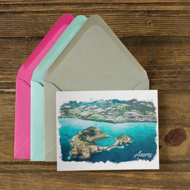 Postal Vista panorámica de la isla atlántica de Azores (azores panorama view atlantic island postcard)