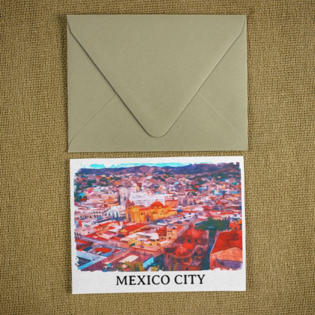 Postal Vista panorámica de pintura CDMX en Ciudad de Méxi (mexico city painting postcard)