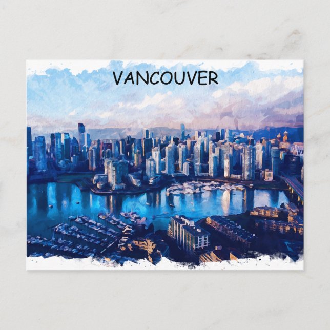 Postal Vista panorámica de Vancouver Canadá (Anverso)