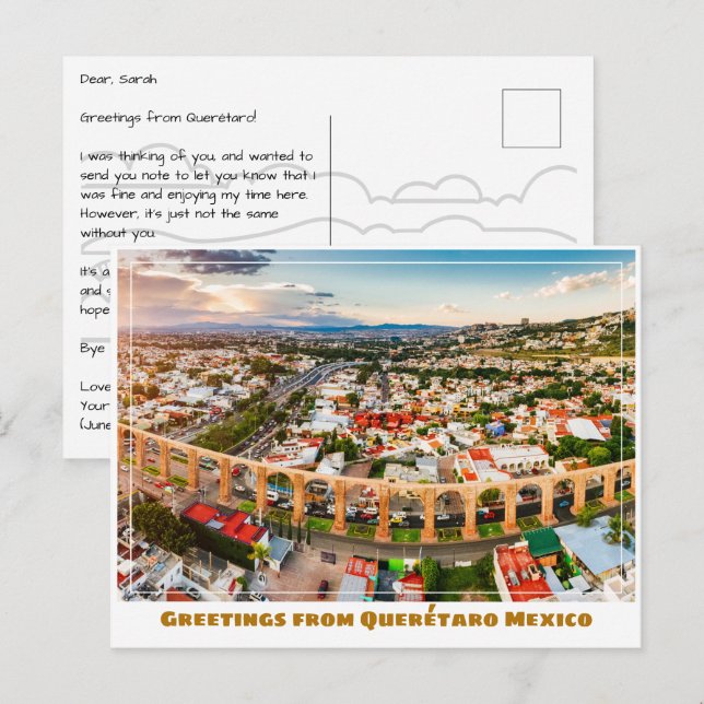 Postal Vista panorámica del acueducto de Querétaro México (Anverso / Reverso)