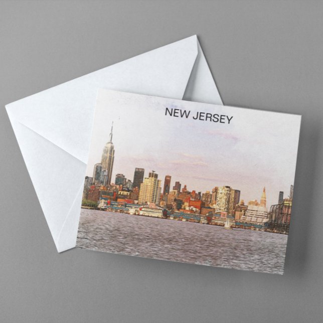 Postal Vista panorámica del paisaje urbano de Nueva Jerse (vintage new jersey cityscape postcard)
