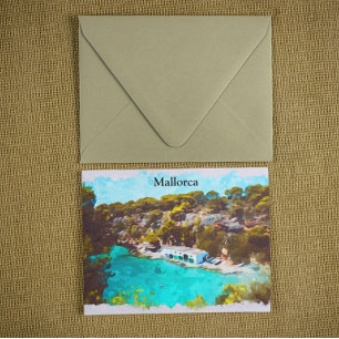 Postal Vista panorámica en acuarela de Mallorca España