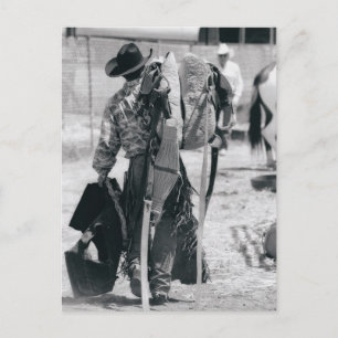 Postal Vista posterior del vaquero que acarrea el