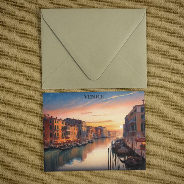 Postal Vista romántica de Venecia Italia al atardecer (Venice Italy romantic sunset postcard)