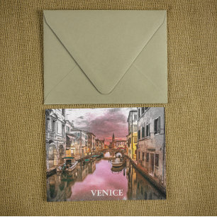 Postal Vista romántica de Venecia Italia Gondola