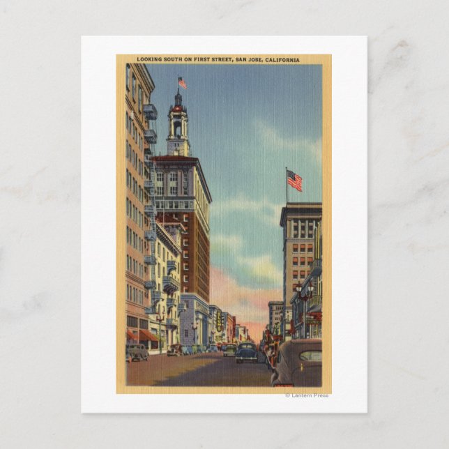 Postal Vista sur de la primera calle (Anverso)