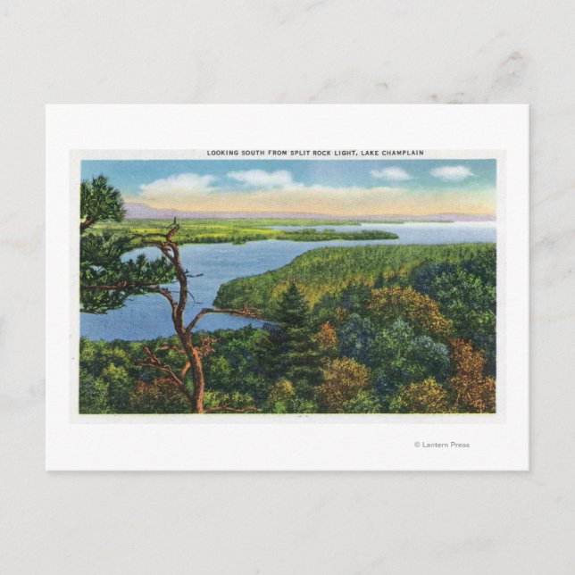 Postal Vista sur del lago desde la luz de Split Rock (Anverso)