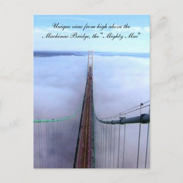 Postal Vista única desde encima del puente Mackinac (Anverso)