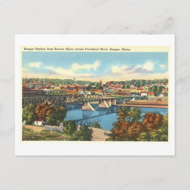 Postal Vista vintage de Bangor, Maine, (Anverso)