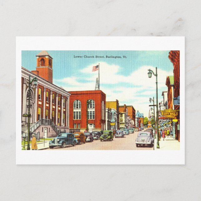 Postal Vista Vintage de Burlington, Vermont, (Anverso)