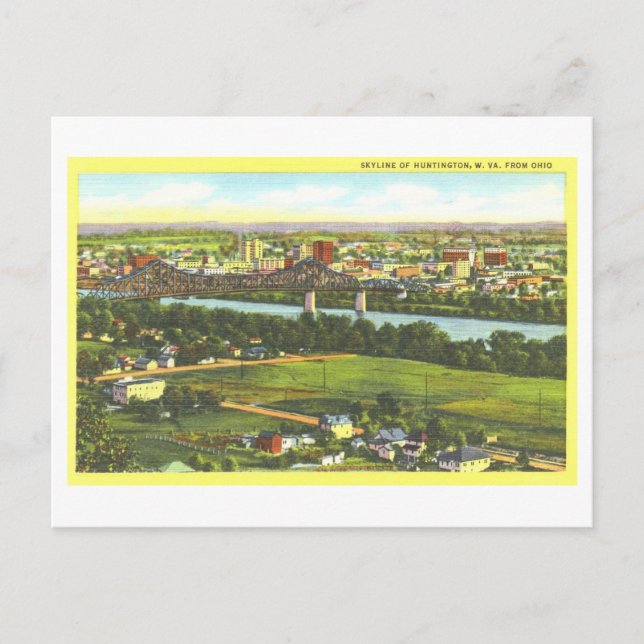 Postal Vista Vintage de Huntington, WV, Skyline (Anverso)