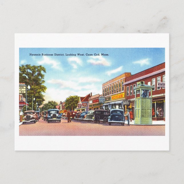 Postal Vista vintage de Hyannis, Cape Cod, Massachusetts, (Anverso)