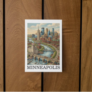Postal Vista vintage de la silueta de Minneapolis Minneso