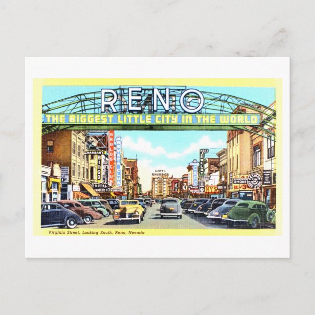 Postal Vista Vintage de Reno, Nevada, (Anverso)