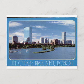 Postal Vista vintage del horizonte de Boston en la cuenca