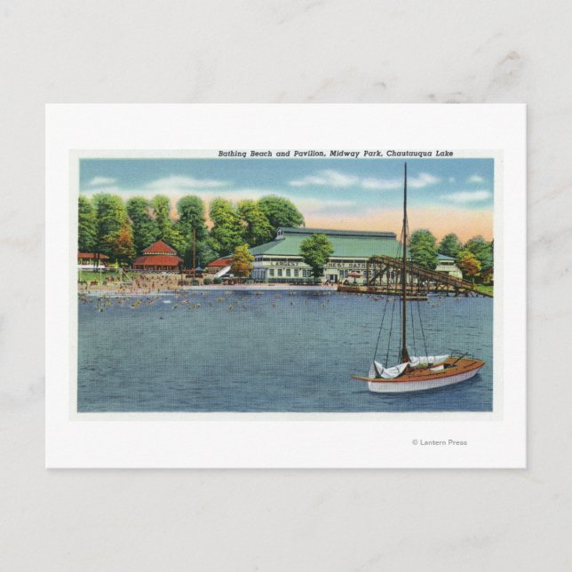 Postal Vistas a la playa y al pabellón de Midway Park (Anverso)