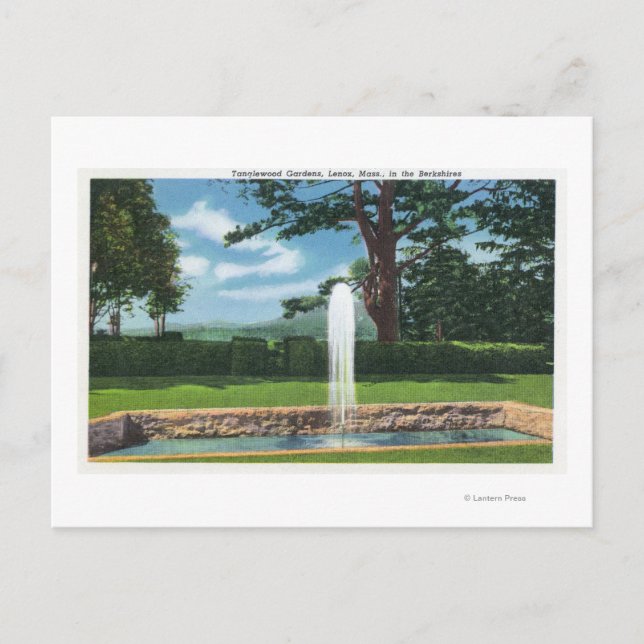 Postal Vistas a los jardines y a la fuente de Tanglewood (Anverso)