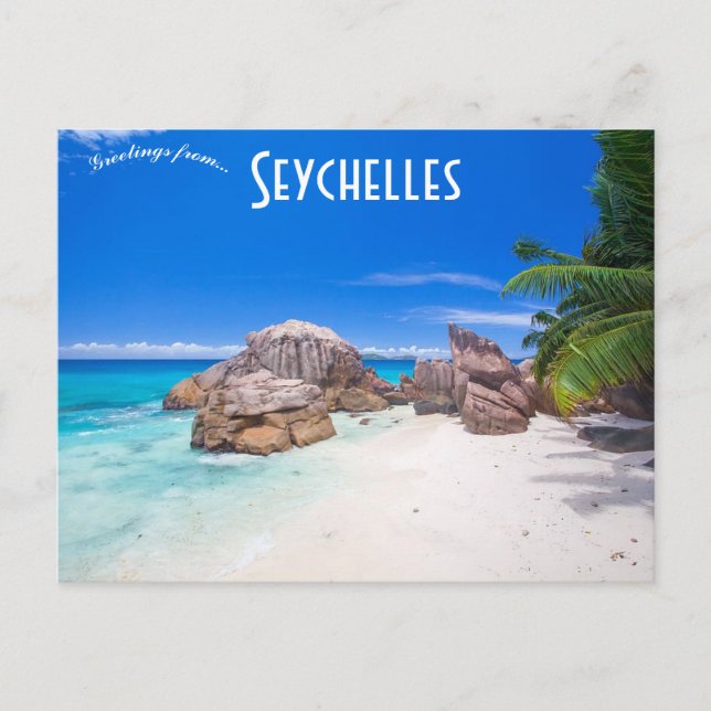Postal Vistas a una playa de las Seychelles (Anverso)