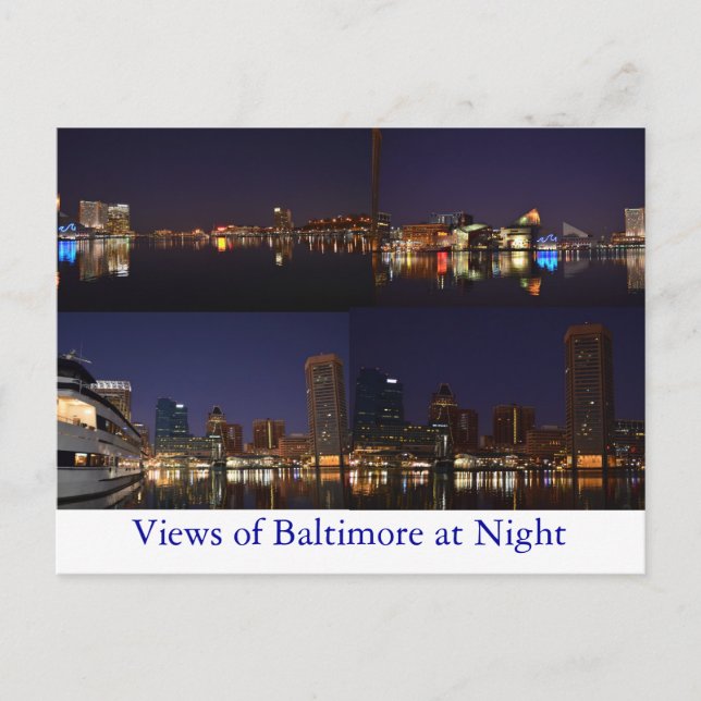 Postal Vistas de Baltimore de noche (Anverso)