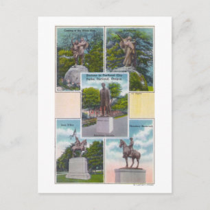Postal Vistas de estatuas en los parques de Portland