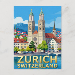 Postal Vistas del lago de viaje a Zurich Suiza  