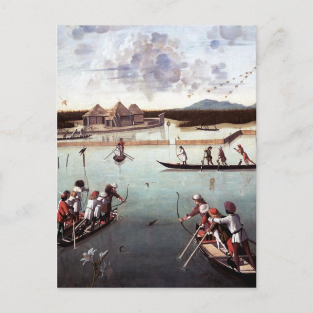 Postal Vittore Carpaccio Caza en la laguna (Anverso)