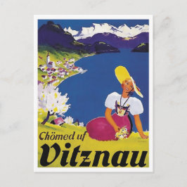 Postal Vitznau, Lucerna, Suiza, mujer en la colina
