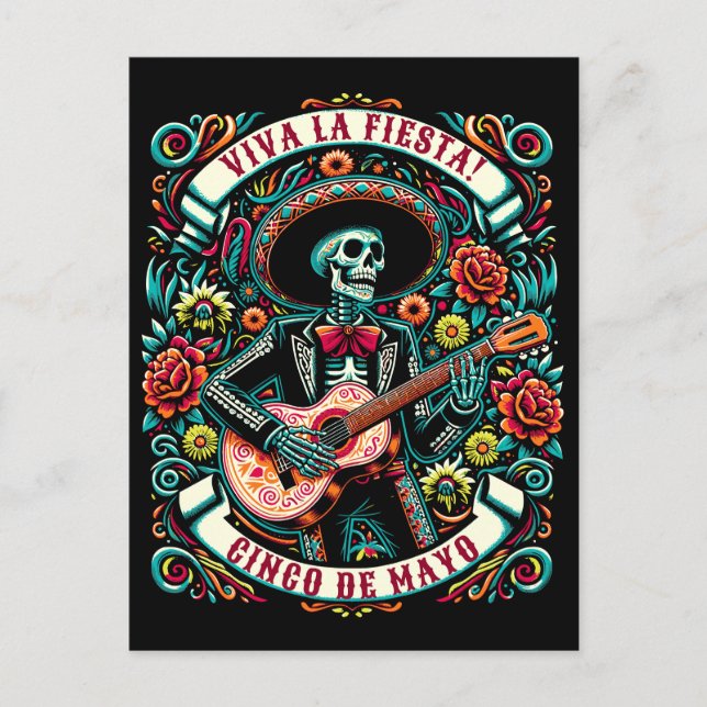 Postal ¡Viva La Fiesta! Diseño de Cinco de Mayo (Anverso)