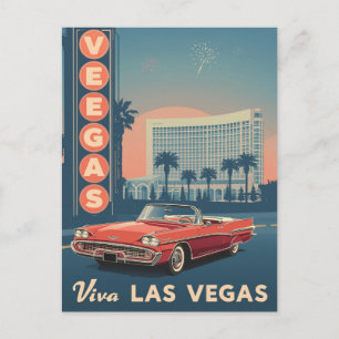 Postal Viva Las Vegas Arte de Viaje Vintage