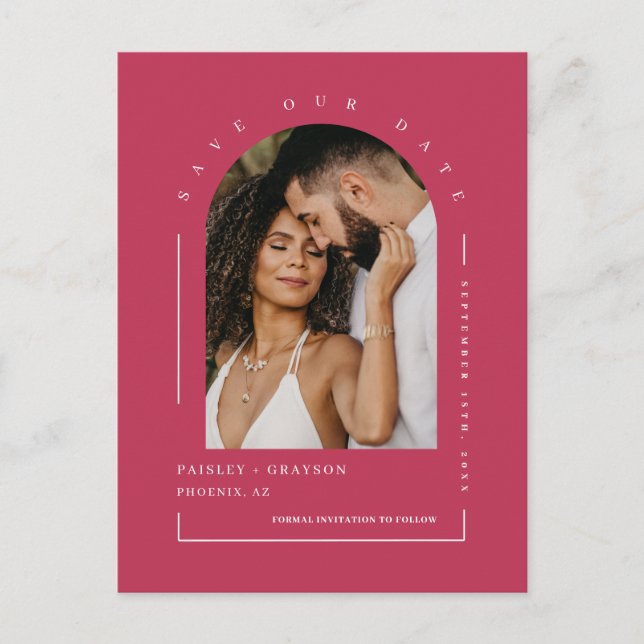 Postal Viva Magenta Boho Arch Foto Código QR Guardar Nues (Anverso)