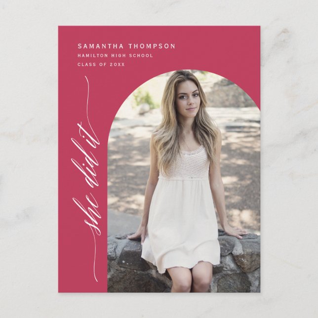 Postal Viva Magenta Ella Lo Hizo Graduando Arco Foto Post (Anverso)