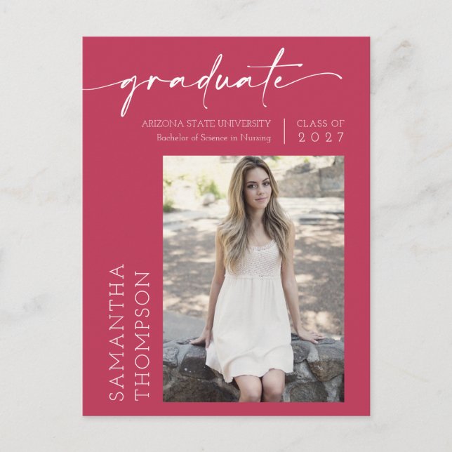 Postal Viva Magenta Minimal Escritura Lo Hizo Foto Gradua (Anverso)